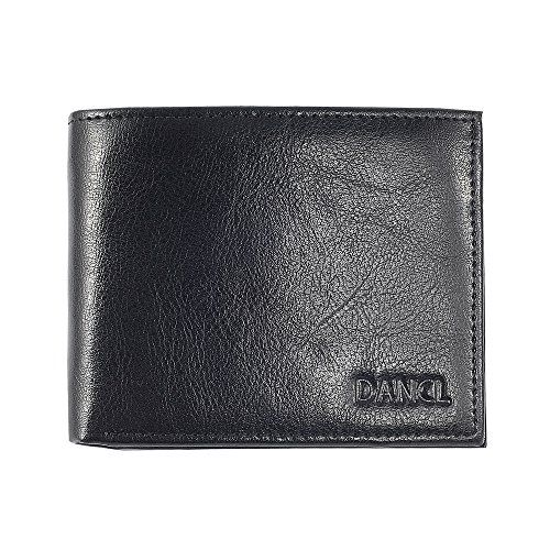 Leather Wallet Men Flip Over Driver License Windows Bifold Trifold Wallet Dancl Mens Front Pocket Travel Wallet (Glossy Black)