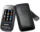 Suncase Leather Pouch with Flap with Retract Function for Samsung GT B3410 / B-3410 Black