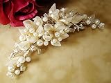 51FCyereNnL. SL160  Ivory and Gold Ribbon Gold Bridal Comb