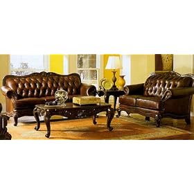 Tri Color Leather Victoria Sofa And Loveseat
