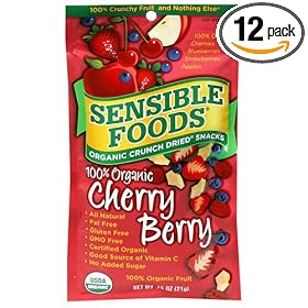 Sensible Foods Organic Crunch Dried Snacks, Cherry Berry, 0.75-Ounce 12-Count Pouch