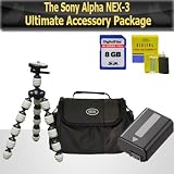 Ultimate Accessory Package For The Sony Alpha NEX-3 Includes 8gb SD High Speed Error Free Memory 2 Extra 1500 mAH Replacement NP-FW50 Batteries + Flexible Gripster Tripod + Deluxe Carrying Case + Lens Cleaning Kit