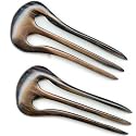 Matched PAIR - Hair Stick Macassar Ebony - Simple Round - three prongs USA Made