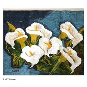 Wool tapestry, 'Arum Lilies Bouquet'