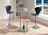 Modern Furniture Glass Bar Table with Two Black Leather Match Bar Stools
