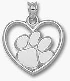 Clemson Tigers Paw Heart Pendant - Sterling Silver Jewelry