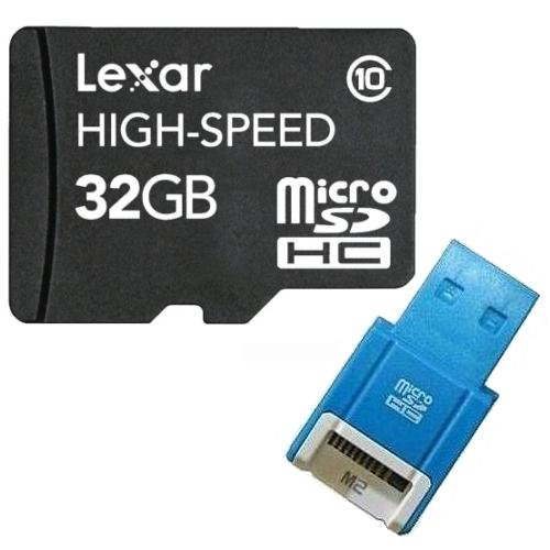 Lexar High Speed 32GB MicroSDHC 32 GB Class 10 C10 Flash Memory Card with SD Adapter (Bulk Packaged) + R10B Micro USB Flash Card Reader / Writer