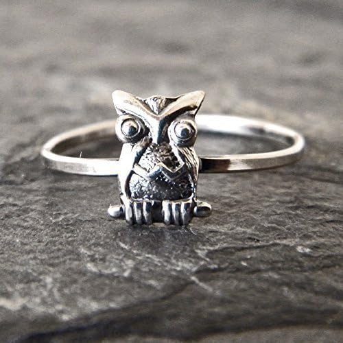 Sterling Silver Owl Ring, Silver Stacking Ring, Handmade Artisan Jewelry