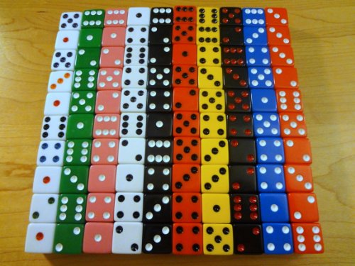 100 Assorted Dice 10 Colors 16 mm - Great for Gaming Casino Night On Sale
