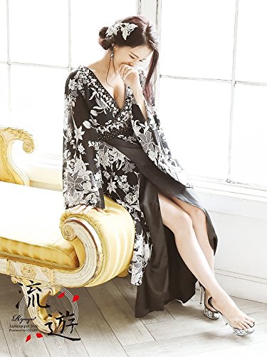 【流遊】キャバ花魁!極潤なでしこ和柄ロングドレス 尾崎紗代子 着用ドレス【Ryuyu】キャバクラ着物ロングドレス(Mフリーサイズ)(グレー)*410465