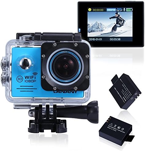 Sports Action Camera,Canany Wifi Underwater Video Camera 1080P FHD 12MP 2.0Inch Bundle With 2 Batteries and FREE Accessories Kits CY6000 (Blue)