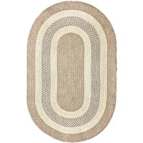 Indoor Outdoor Braided Area Rug 8x10 Oval Beige Blue