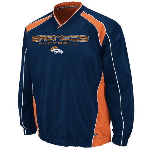 NFL Men's Denver Broncos Coach's Choice II Long Sleeve Lightweight Dobby Pullover Trainer (Navy/Dark Orange/White, Medium)