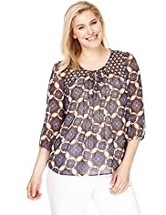 Plus Front Tie Paisley Print Blouse