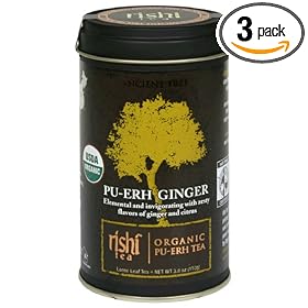 Rishi Tea Organic Pu-erh Ginger Loose Tea, 3.8-Ounce Tin (Pack of 3)