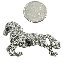 Silvertone with Rhinestone Running Horse Brooch Pin