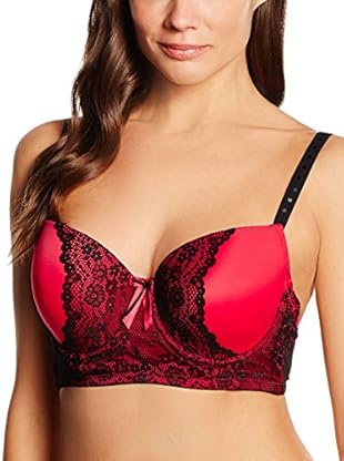Signature Sujetador Longline Lace Overlay (Negro / Rojo)