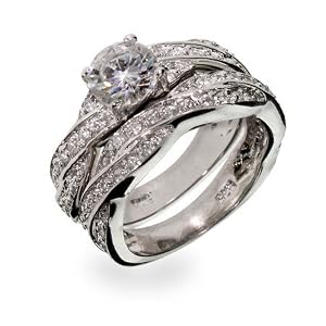 Sterling Silver Twisted CZ Wedding Ring Set