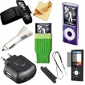 MaryCom Mega Pack f&uuml;r Apple iPod Nano 4G ( 220V Ladeger&auml;t, KFZ Ladeger&auml;t, Transparentes Crystal Case, Trageband , Schwarzes Silikon- und Armband Case, Schutztsocke, Reinigungs Tuch, Displayschutz Folie, Connector Schutzkappe) Nano 4Gen.