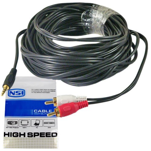 NSI LK-131059 Super long 3.5mm TRS to RCA Stereo Audio Cable iPod Compatible - 1/8 Stereo (3.5mm) Male to RCA L/R Male - 16Ft (10m)