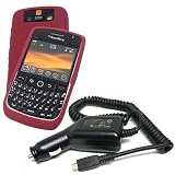 2 Pieces Value Combo of Dark Red Silicone Skin Cover Case and Car Charger for Blackberry Javelin 8900