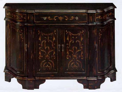 Antique Black Credenza With Copper Decorative Swag