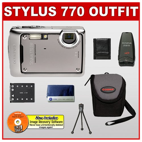 Photo: Olympus Stylus 770 SW 7.1 Megapixel Waterproof Digital Camera with 3x Optical Zoom + Olympus xD Picture Card Reader/Writer + Spare Li 40B Battery + Digital Camera Case