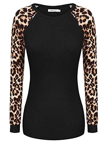 Meaneor Women's Long Sleeve Leopard Print Casual Slim Fit Tunic T shirts Top