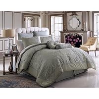 8 PC BELMONT GREEN / BLUE FLORAL COMFORTER SET W/MATCHING PILLOWS