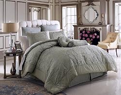 8 PC BELMONT GREEN / BLUE FLORAL COMFORTER SET W/MATCHING PILLOWS