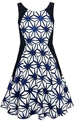 Girls Geometric Print Fit-and-Flare Glittering Sleeveless Round Neck Cotton/Polyester/Spandex/Knit  Dress