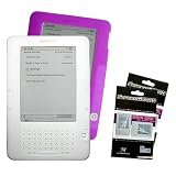 Clear + Purple Color (2 Packs) Amazon Kindle 2 E-Book Reader Silicone Rubber Skin Case + 2 Packs Kindle2 Anti Scratch LCD Screen Protectors