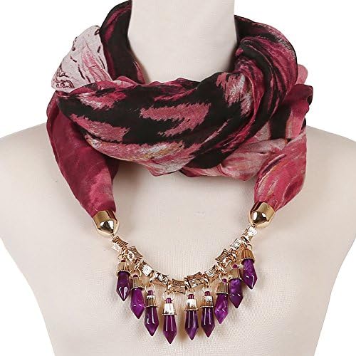 Womens Multicolor Printed Voile Necklace Scarf Alloy Jewelry Pendant Neckerchief 2