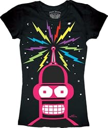 Futurama Bender Lightening Black Juniors T-shirt Tee