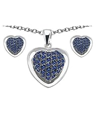 Original Star K (tm) Created Sapphire Heart Shape Love Pendant Box Set with matching earrings in 925 Sterling Silver