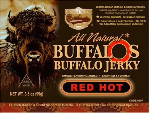 Golden Valley Natural Buffalo Jerky, Red Hot, 3.5-Ounce Pouch (Pack of 8) by Golden Valley Natural
