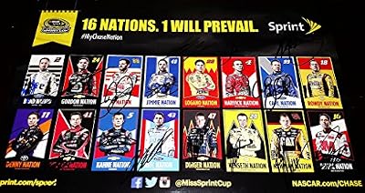 16X AUTOGRAPHED 2014 Chase for the Sprint Cup Playoffs Bracket 16 NATIONS / 1 WILL PREVAIL (Official Chase Playoff Hero Card) Signed NASCAR Large-Size 11X17 Photo with COA (Signed By: Jeff Gordon, Dale Jr, Jimmie Johnson, Kasey Kahne, Kevin Harvick, Carl 