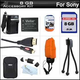 8GB Accessories Kit For Sony Cyber-shot DSC-TX20 Waterproof Digital Camera Includes 8GB High Speed SD Memory Card + Extended Replacement (1100 maH) NP-BN1 Battery + AC/DC Charger + Micro HDMI Cable + Floating Strap + USB 2.0 Card Reader + Case + More