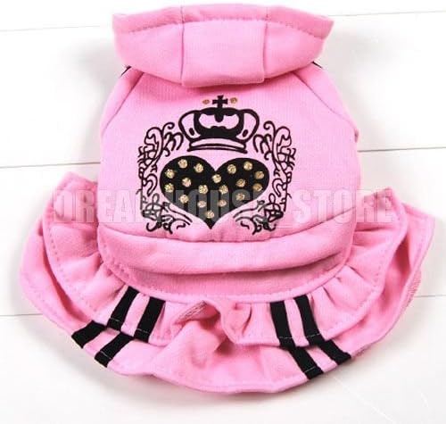 eSingyo Pink Hooded Heart Printed Layer Prinecess Dress Skirt Small Pet Dog Clothes M