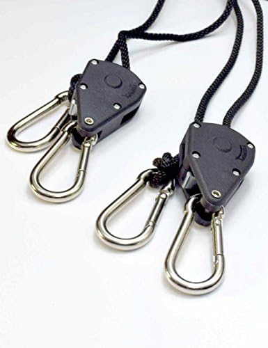 Micagos Pair of 1/8" Heavy Duty Adjustable Grow Light Rope Hanger w/ Improved Metal Internal Gears,Fully Locking,Tear&Rust Resistant