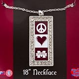 Collegiate Jewelry, Express Your Spirit with This Stylish Necklace \"Peace, Love and Bulldogs\" Mississippi State Pendant Measures 1 Inch Width X 2 Inch Length.