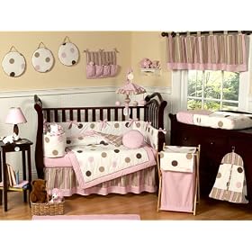 JoJo Designs 9-Piece Baby Crib Infant Bedding Set - Pink and Brown Modern Polka Dots