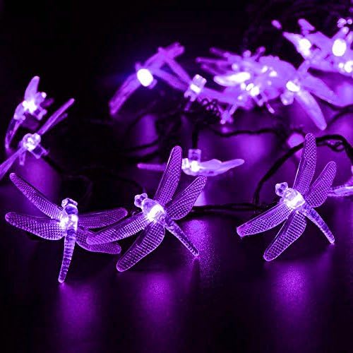 LED SopoTek Purple led string 30 LED 6m 2 Modes Dragonfly Solar Fairy String Lights，waterproof solar led christmas lights,indoor and Outdoor, Gardens Wedding Christmas Party decrations(30LED Purple)