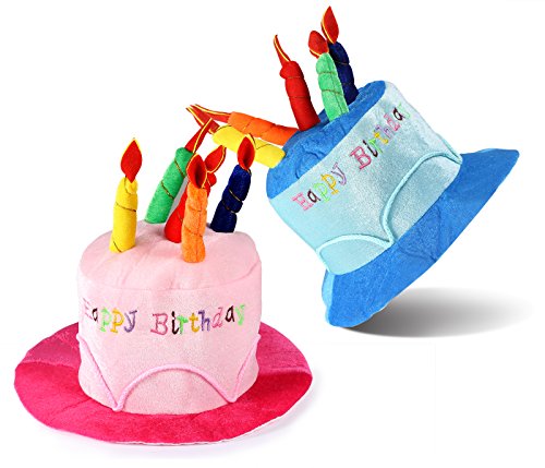 ONEDONE Happy Birthday Cake Novelty Hat with Candles-2 Pack