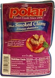MW Polar Whole Smoked Clams, 3-Ounce Pouches (Pack of 12)
