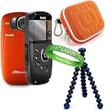 Kodak PlaySport (Zx5) HD Waterproof Pocket Video Camera - (Black , Aqua , Red ) (2nd Generation) NEWEST MODEL Accessories Kit: ( Orange ) Protective Camera Case + ( Black - Blue ) Compatible ZX5 Kodak Tripod with Flexible Grip Legs + Compatible ZX5 Kodak PlaySport Screen Protector + Live * Laugh * L