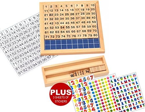 INTELLITOYZ Classic Montessori Hundred Board 1-100 Consecutive Numbers Wooden Educational Toys for Children PLUS 3 sheets of stickers
