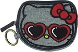 Hello Kitty Face with Heart Shaped Sun Glasses Blue Denim Coin Purse