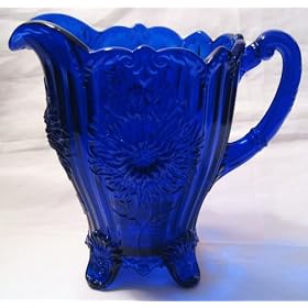 Cobalt Blue Glass Dahlia Lemonade Pitcher