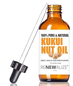 Kukui Nut Oil by Renewalize in LARGE 4 OZ. DARK GLASS BOTTLE with Glass Eye Dropper | Highest Quality 100% Pure , Cold Pressed Oil | Non-GMO | A Fantastic Light Massage Oil